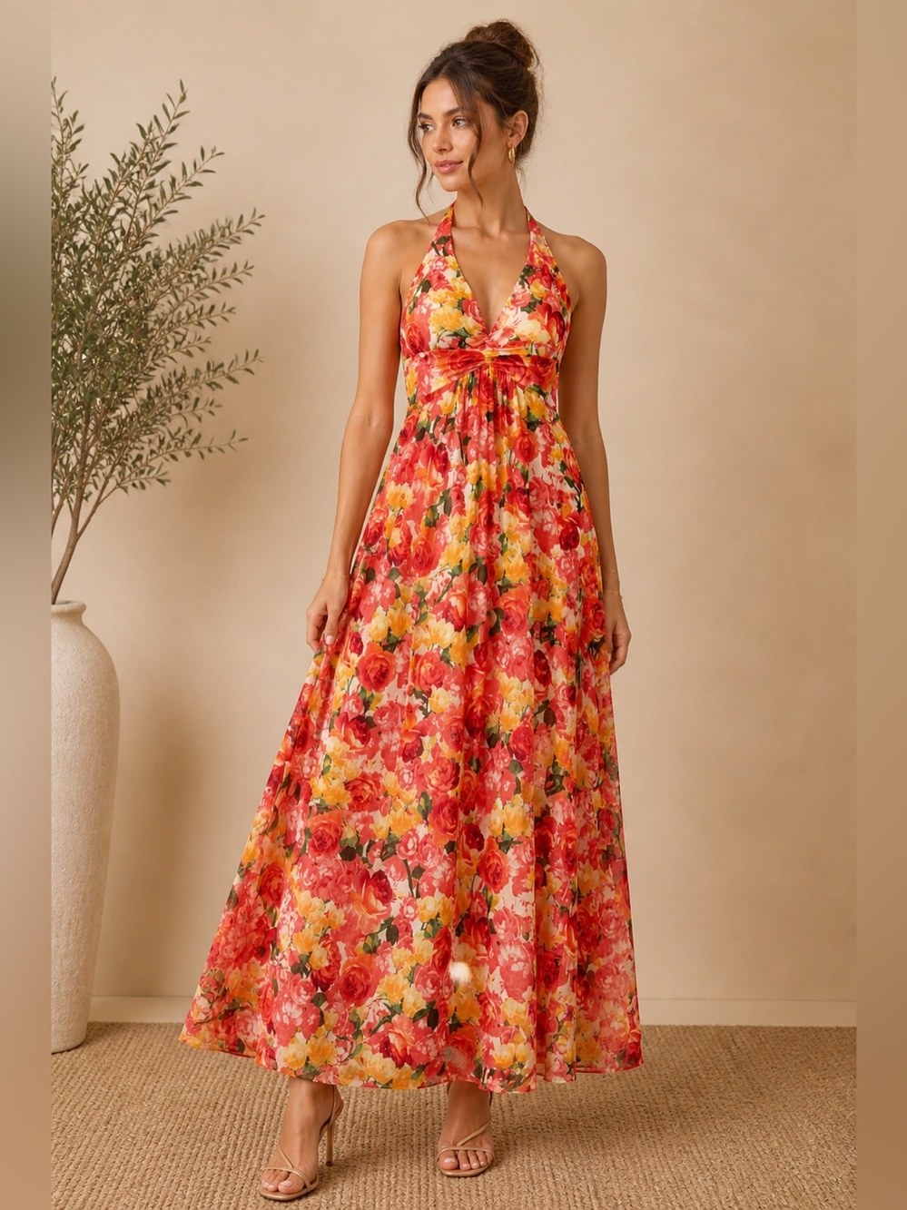 Cache Floral Halter Maxi Dress Spring Summer Wedding Guest Vacation Boho Resort
